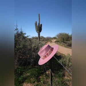 Pink Wool Cowboy Hat – Western Felt Hat with Embroidered Cactus Band